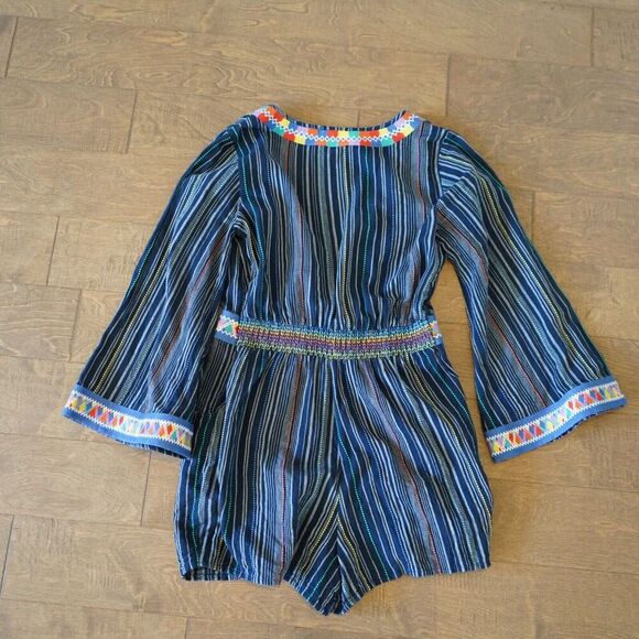 LAIA Anthropologie Nantucket Romper‎ Women Medium Striped Bell Sleeves Excellent - Picture 4 of 9